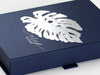 Navy Blue Folding Gift Box with Custom Silver Foil Printed Design