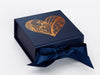 Navy Blue Small Gift Box with Custom Printed Copper Foil Printed Design