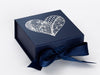Navy Blue Small Gift Box with Custom Printed Silver Foil Heart Design from Foldabox USA