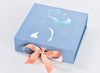 Pale Blue Gift Box Featuring Moonstone Ribbon and Mint Green Logo
