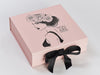 Pale Pink Folding Gift Box with Custom Black Foil Printed Design and Black Ribbon