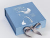 Example of Silver Gray Ribbon Featured on Pale Blue Gift Box