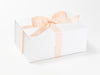 Example of Peach Recycled Satin Ribbon Featured on White Gift Box
