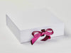 Example of Raspberry Rose and Rose Wine Double Ribbon Bow Featured on White Large Gift Box