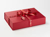 Example of Red Wildwood Recycled Ribbon Featured on Red A4 Shallow Gift Box