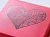 Red gift box with custom black foil logo to lid