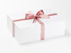 Example of Rose Pink Sparkle Bee Recycled Satin Ribbon Featured on White A4 Deep Gift Box