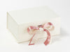 Example of Rose Pink Bee Recycled Satin Ribbon Featured as A Double Bow on Ivory Gift Box