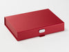 Example Of Silver Slot Decal Label Featured on Red Shallow Gift Box