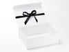 Example of Black Recycled Satin Ribbon Featured on Lid of White Gift Box