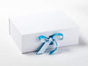 Example Of Vivid Blue Double Ribbon Bow Featured on White A4 Deep Gift Box
