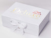 White A4 Deep Gift Box with Custom 2 Color Foil Printed Design to Lid