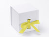 White Large Cube Slot Gift Box with Lemon Yellow Ribbon from Foldabox USA