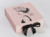 Pale Pink Gift Box with Custom Black Foil Design and Black Ribbon