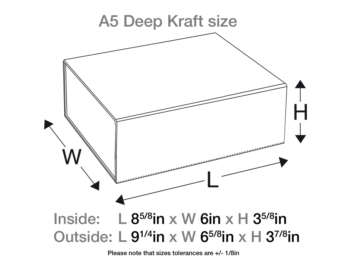 Sample A5 Deep Natural Kraft No Magnets Gift Box Assembled Size