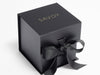 Black Small Cube gift box with 'Savoy' Gold Foil branding and a black ribbon on a white background