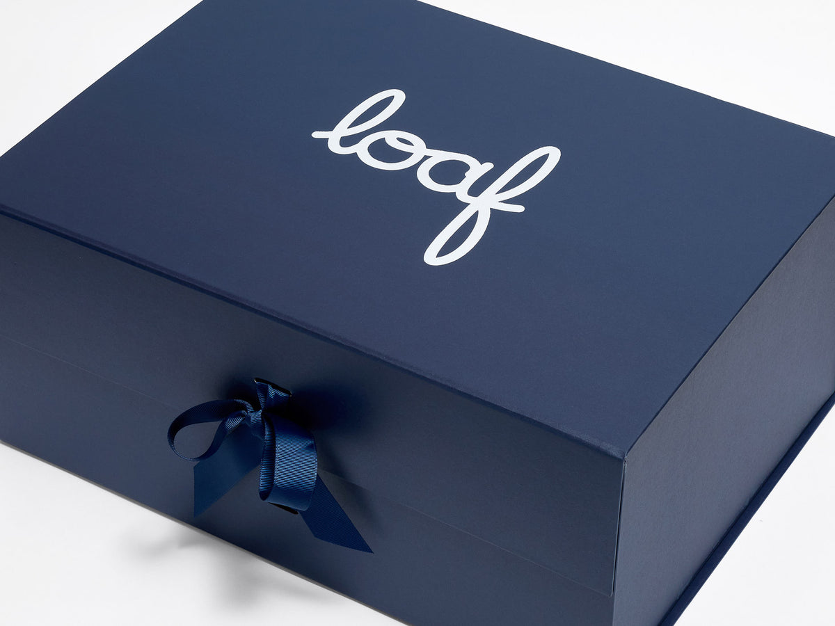 Loaf White Printed logo on Navy A3 Deep with Changeable Ribbon Gift Box