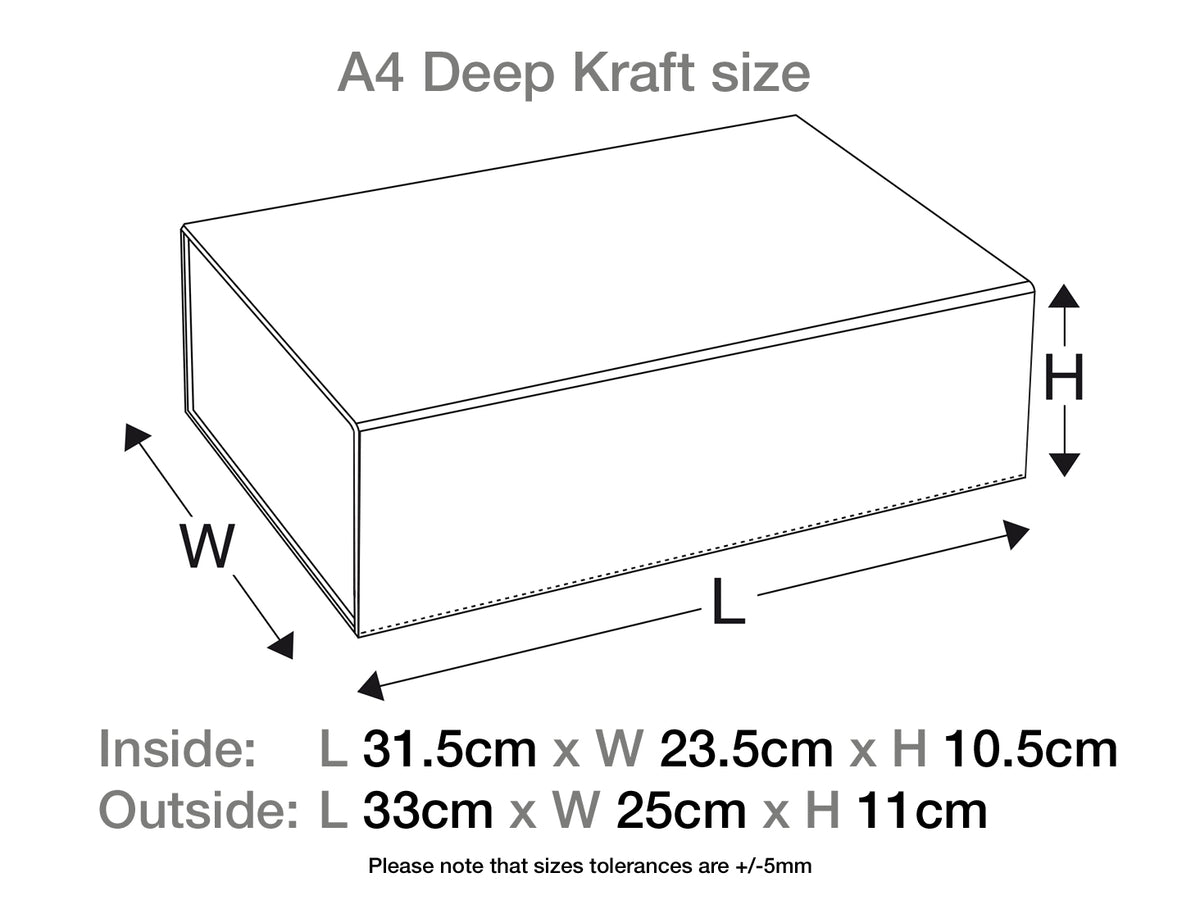 Sample Natural Kraft A4 Deep Gift Box Assembled Size Metric
