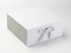 Silver Snowflake FAB Sides® Featured on White Xl Deep Gift Box with Silver Metallic Sparkle Double Ribbon