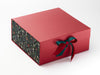 Sample Hunter Green Double Ribbon Featured with Xmas Mistletoe FAB Sides® on Red Gift Box