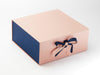 Peacoat Double Ribbon Featured with Navy Textured FAB Sides® on Rose Gold XL Deep Gift Box