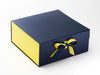 Lemon Yellow Double Ribbon with Lemon Yellow FAB Sides® on Navy Gift Box