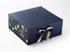Xmas Pine Cones FAB Sides® Featured on Navy Blue Xl Deep Gift Box with Gold Sparkle Satin Double Ribbon