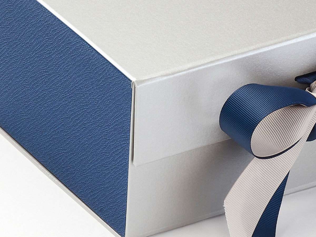 Navy Textured FAB Sides® Featured on Silver A5 Deep Gift Box Close Up