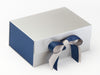 Navy FAB Sides® Decorative Side Panels Featured on Silver A5 Deep Gift Box with Peacoat Double Ribbon