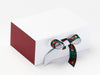 Sample Foxy Friends Christmas Ribbon Featured on White Gift Box with Claret Red FAB Sides®