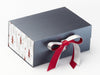 Xmas Tree Modern FAB Sides® Featured on Pewter A5 Deep Gift Box with Dark Red Grosgrain and Silver Sparkle Double Ribbon
