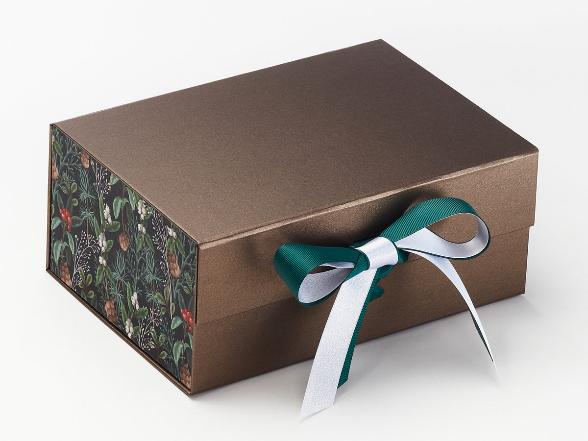 Xmas Mistletoe FAB Sides® Featured on Bronze A5 Deep Gift Box with Hunter Green and White Double Ribbon