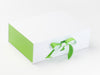 Classic Green Ribbon Featured on White Gift Box with Classic Green FAB Sides®