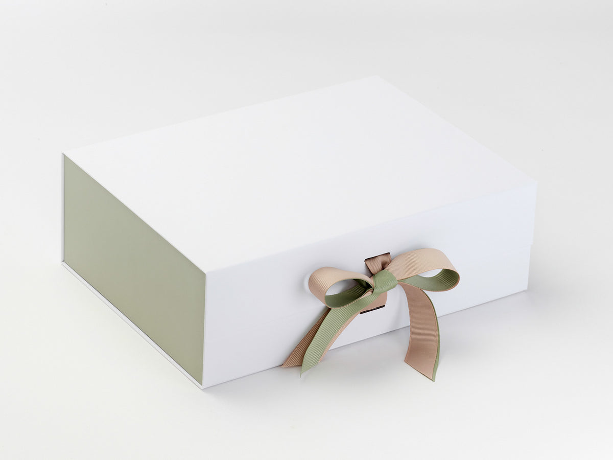 Sage Green FAB Sides® Featured on White A4 Deep Gift Box with Spring Moss and Tan Double Ribbon