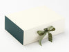 Sample Woodland Friend Sage Christmas Printed Ribbon Featured on Ivory Gift Box with Hunter Green FAB Sides®