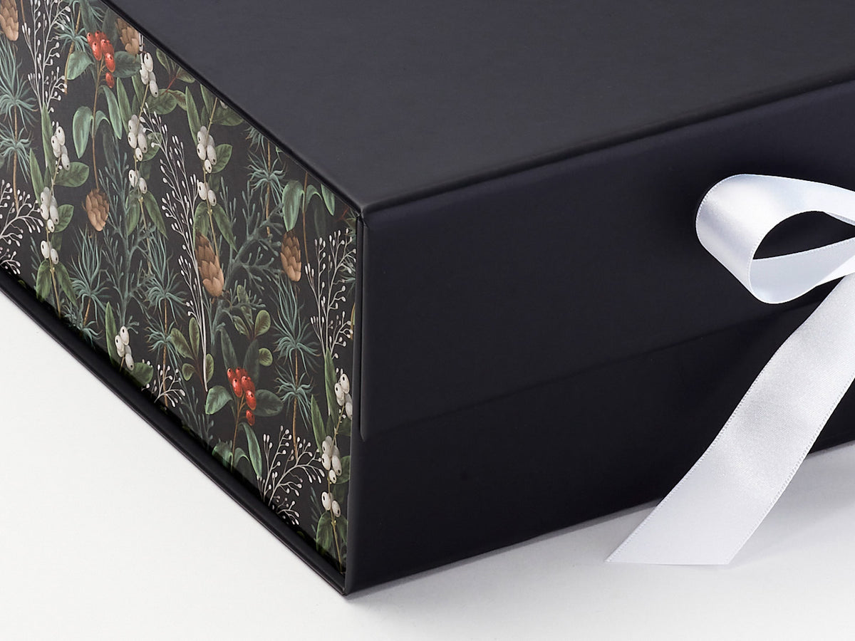 Xmas Mistletoe FAB Sides®  Featured on Black A4 Deep Gift Box with White Recycled Satin Ribbon