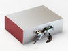 Silver Gift Box Featuring Enchanted Forest Ribbon and Red Textured FAB Sides®
