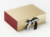 Toadstool Delight Christmas Printed Ribbon Featured on Gold Gift Box with Claret Red FAB Sides®