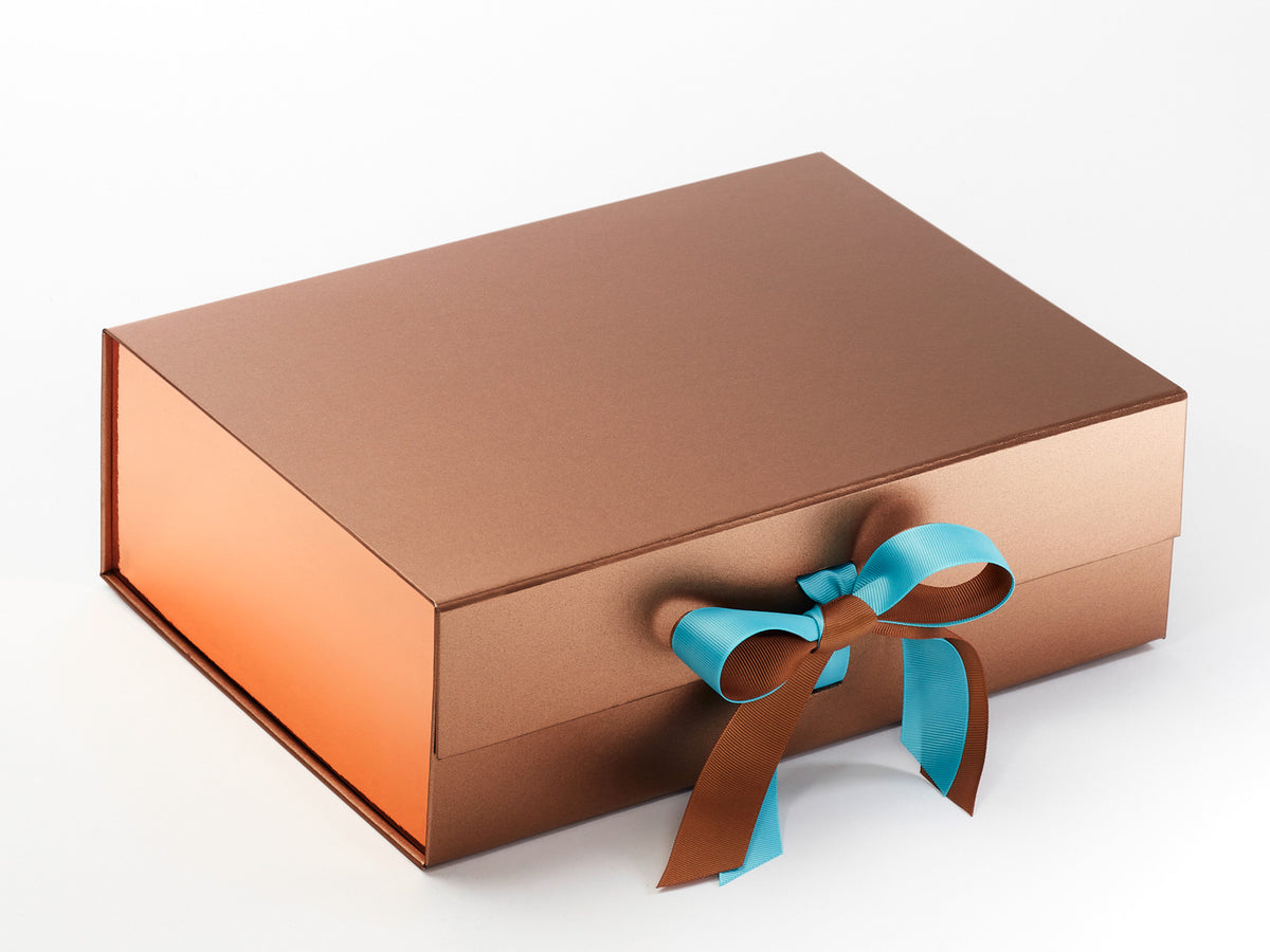 Rose Copper FAB Sides® Featured on Copper Gift box with Misty Turquoise Double Ribbon