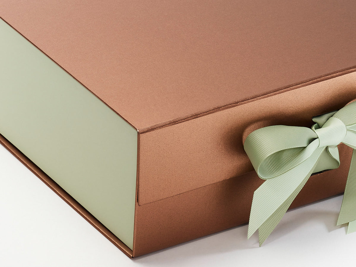 Sage Green FAB Sides® Featured on Copper Gift Box with Spring Moss and Seafoam Green Double Ribbon