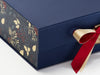 Xmas Pine Cones FAB Sides® Featured on Navy Gift Box with Gold and Red Metallic Sparkle Ribbon