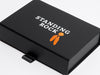 Standing Rock white and orange foil debossed logo on Black A6 Shallow gift box with ribbon tab