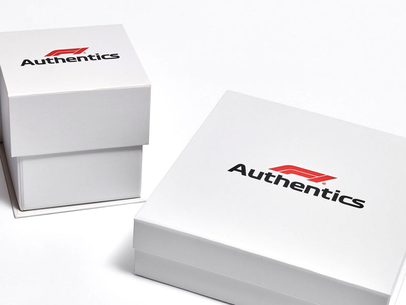 F1 Authentics 2-Colour Screen Printed Red and Black Logos on Large Cube White and Medium No Ribbon Gift Boxes 