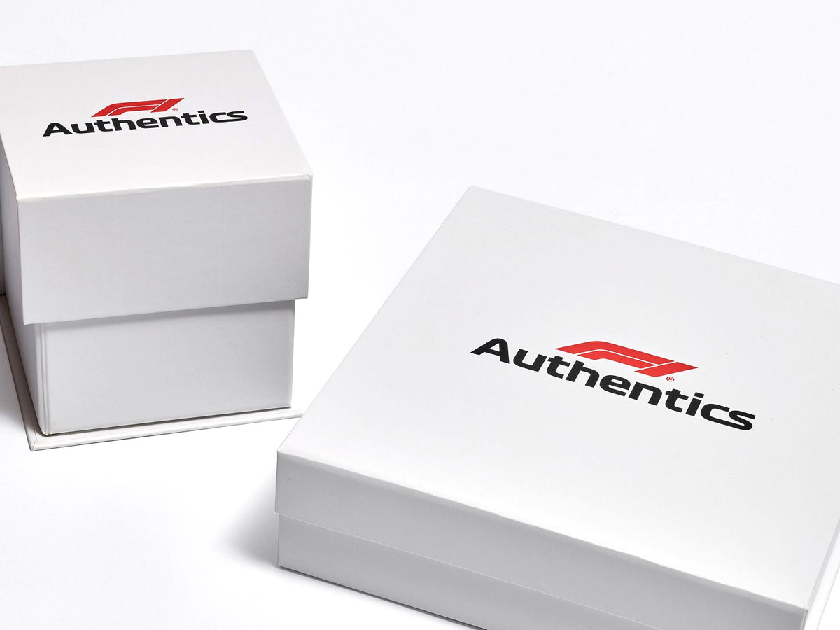 F1 Authentics 2-Colour Screen Printed Red and Black Logos on Large Cube White and Medium No Ribbon Gift Boxes