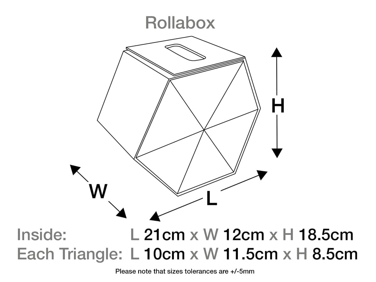 RollaBox Gift Box Assembled Size Line Drawing