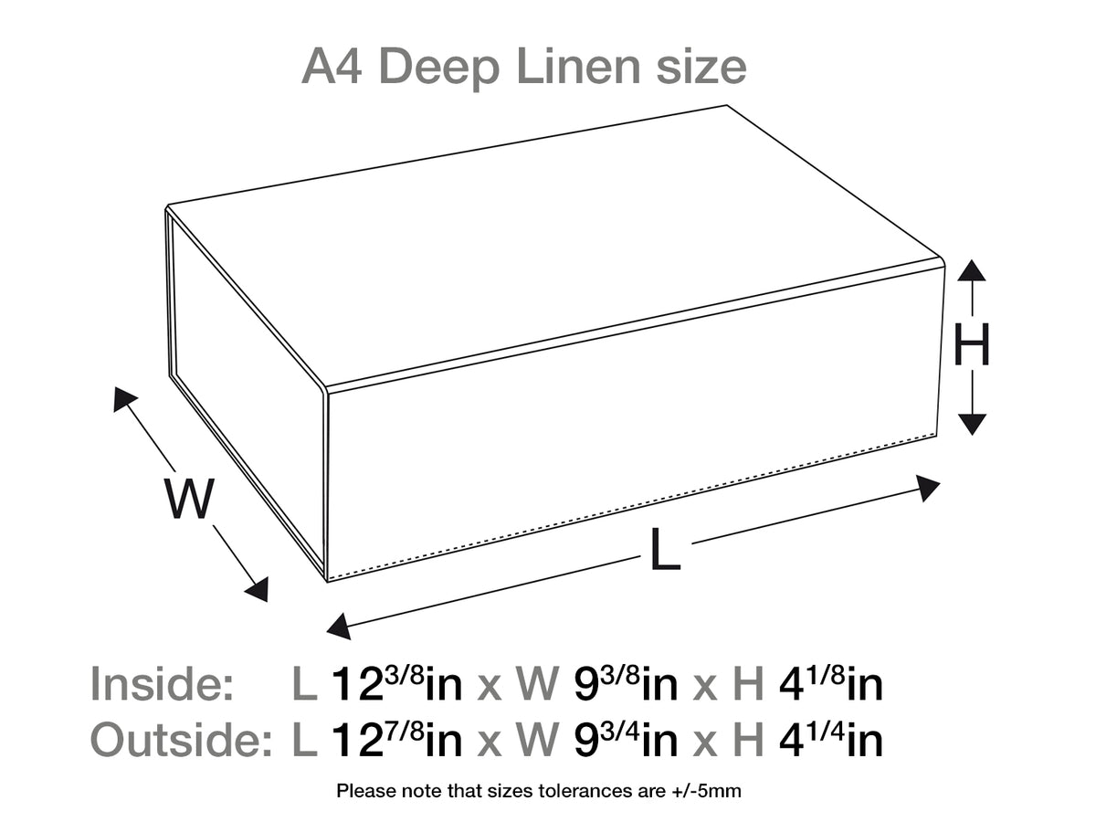 A4 Deep Hessian Linen Folding Gift Box Assembled Size Line Drawing In Inches