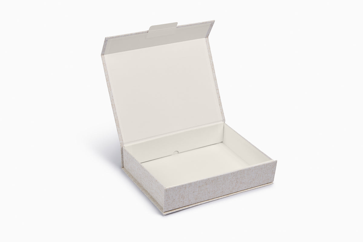 Natural Linen A4 Shallow Gift Box with Lid Open