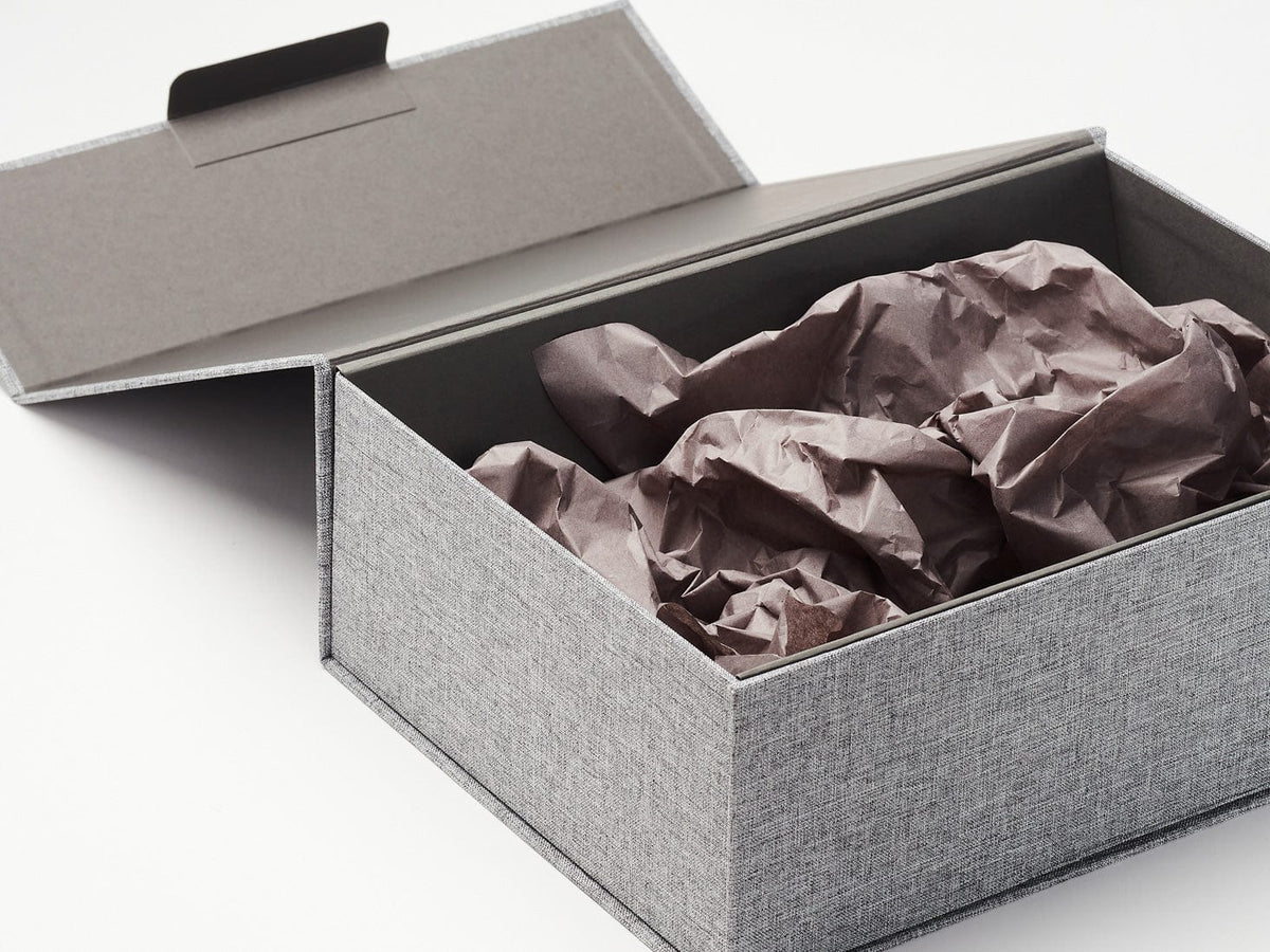 Gray Linen Gift Box Featured with Slate Gray Tissue Paper