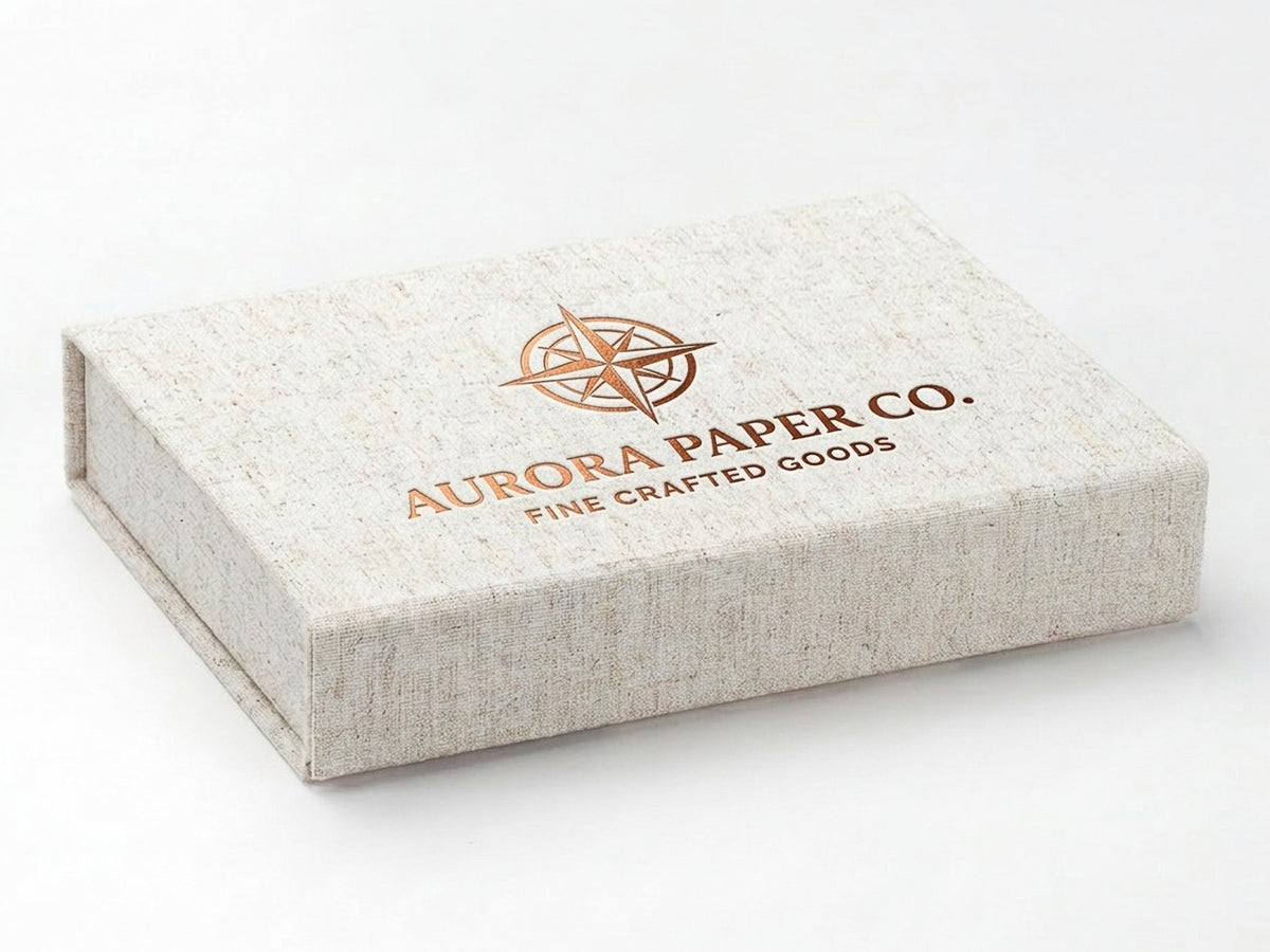 A5 Shallow Natural Linen Gift Box With Copper Foil Logo