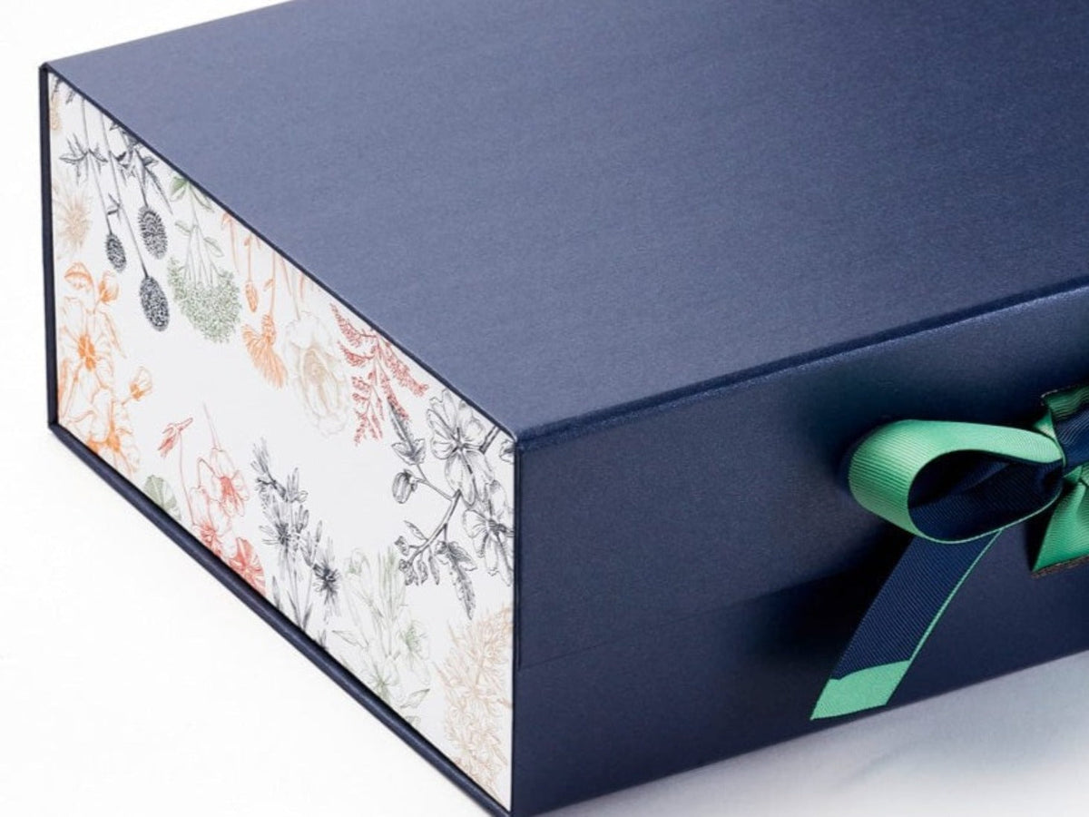 Aromatics FAB Sides® Decorative Side Panels on Navy Gift box with Sage Green Double Ribbon